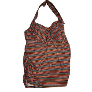 New Beach Bump Maternity Tankini Swim Top Sz M Striped padding halter